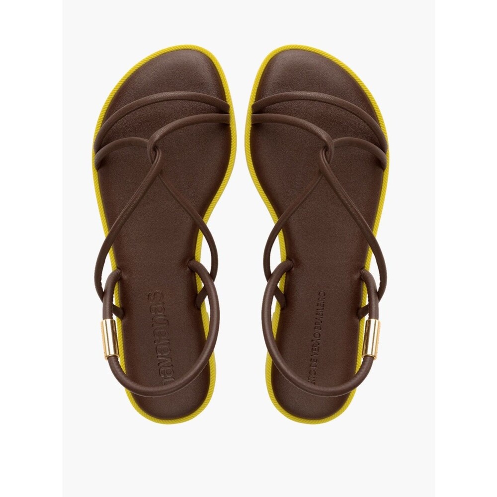 Havaianas Una Manga Eur Sandal Women's Brown Sandal with Yellow Trim 39/8.5 EUC